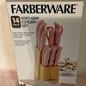 Farberware Pink Soft-Grip 14-Piece Cutlery Set with Wooden Block